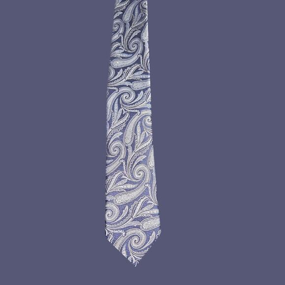 Jos. A. Bank Reserve Blue Silver Paisley Silk Tie 100% Silk Made in China - Picture 2 of 6